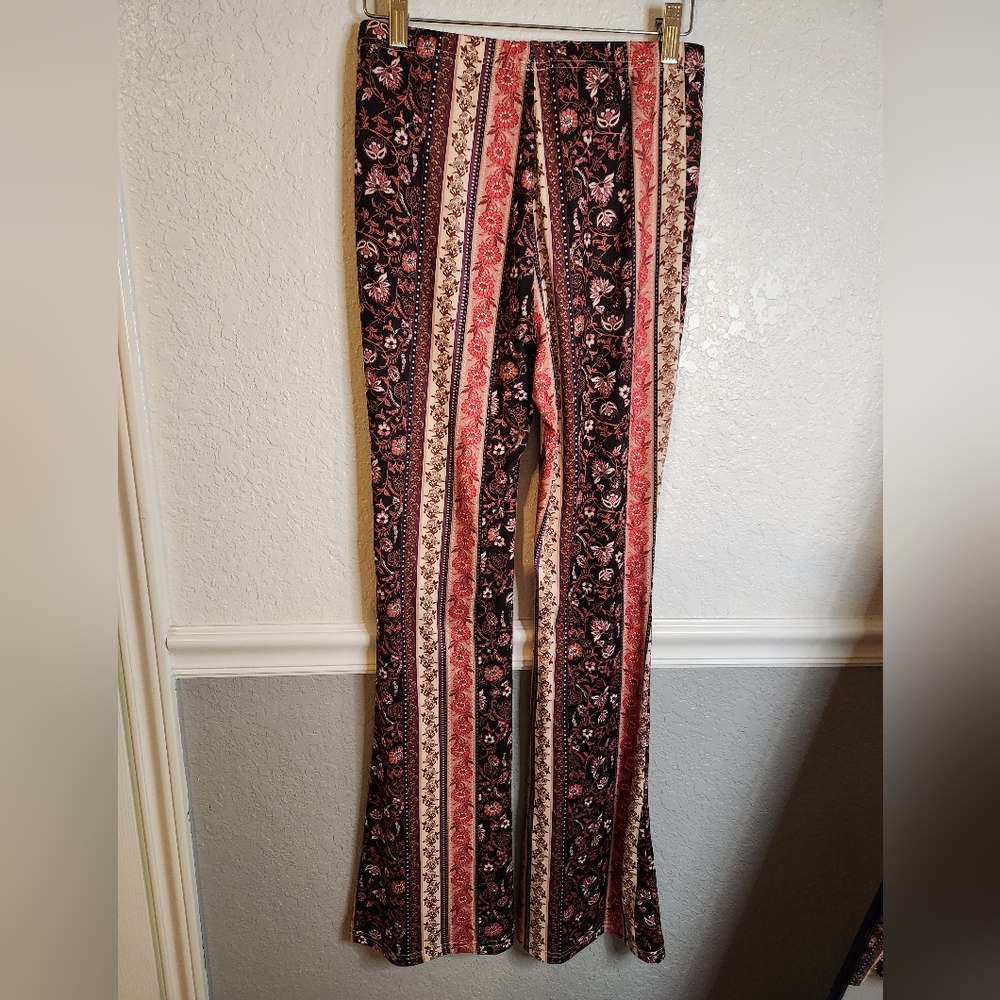 SHEIN Floral Striped Flared Cut Pants/leggings‎ High Wasted Size Small